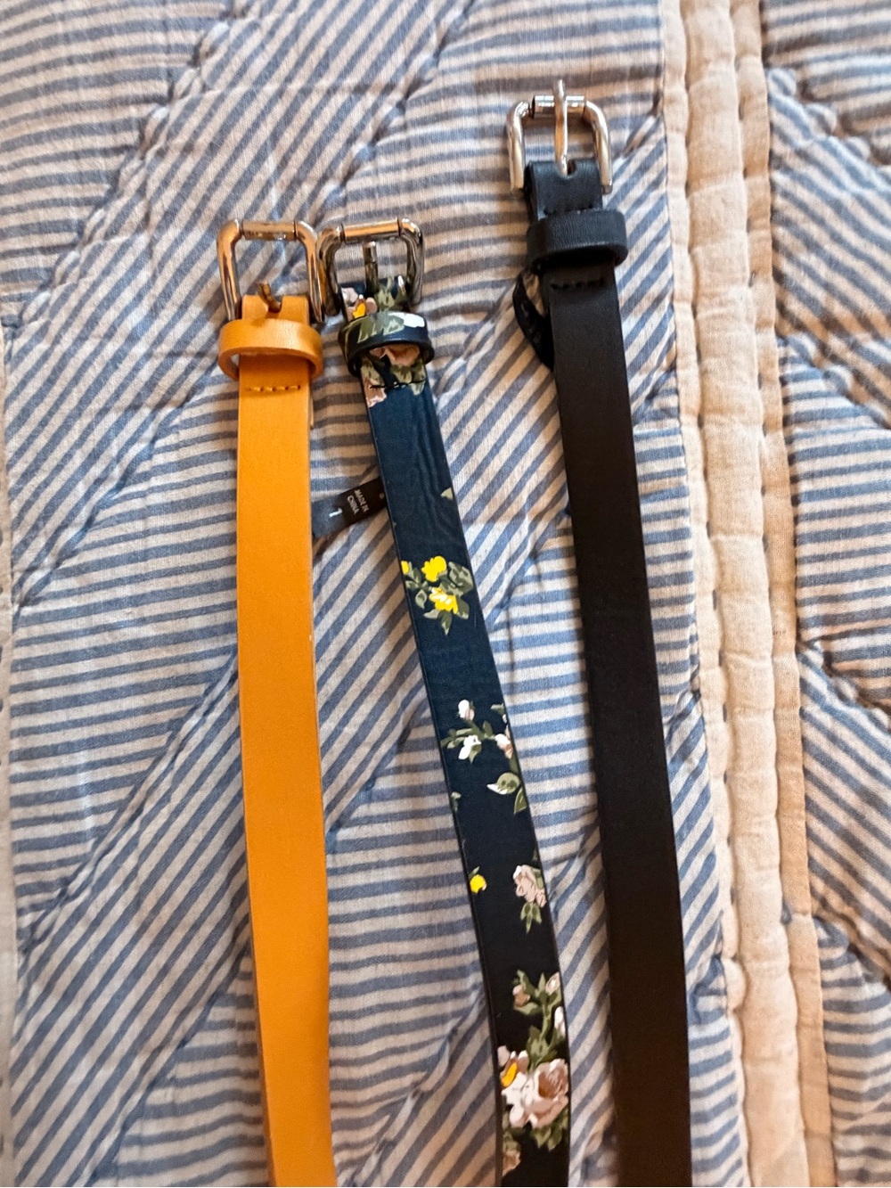 torrid Mustard Yellow, Floral Navy, and Black Skinny Belt Set